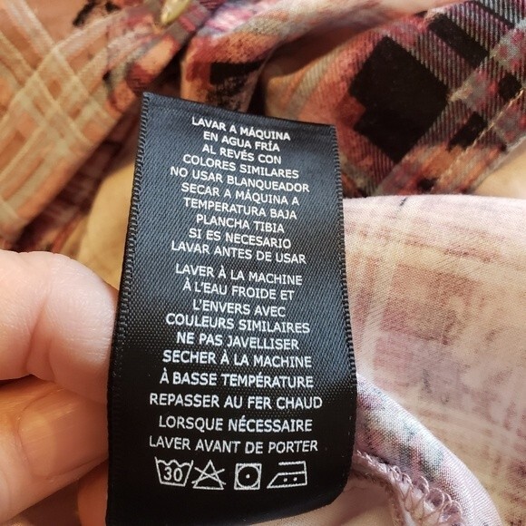 Dear John Arianna Plaid Tie Dye Button Down Roll Tab Sleeves Lightweight Blouse - Picture 9 of 13